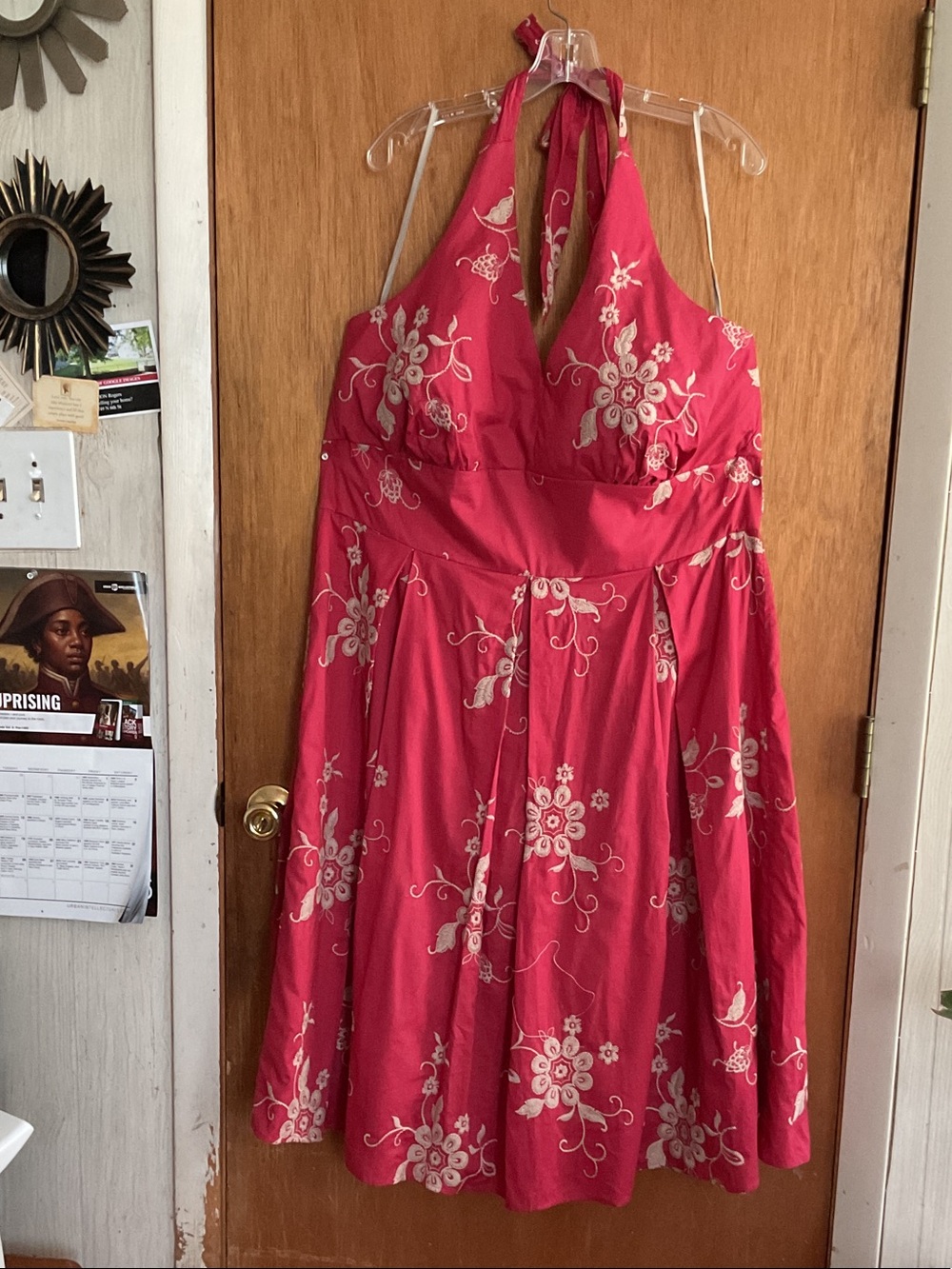 Signature by Robbie Bee Hot Pink Floral Halter Backless Dress